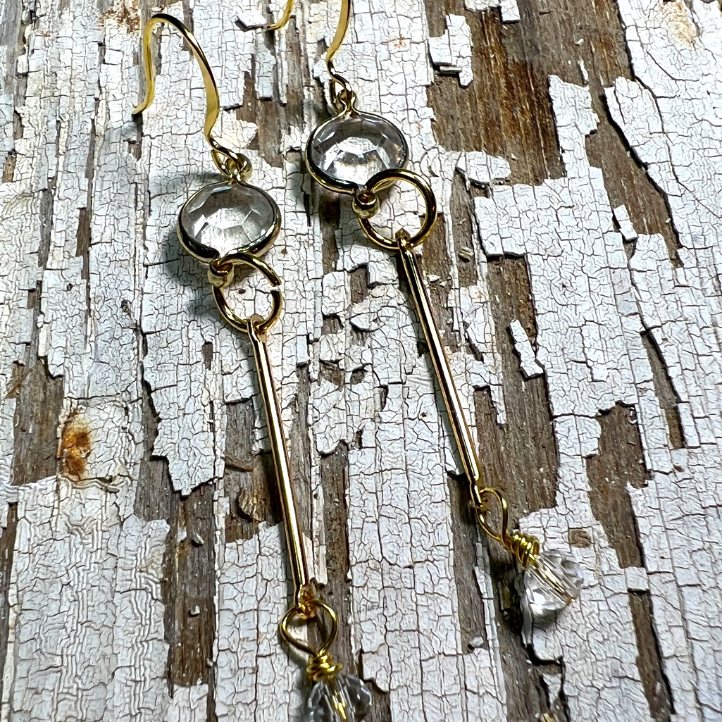 The Quartz Collection:Goldtone Earrings W/ Faceted Quartz Bezels By Susan A Ray